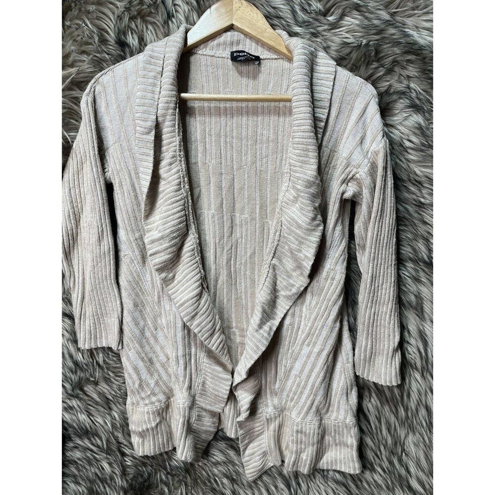 BEBE Beige‎ and Cream Striped Knit Cardigan Sweater Women's Size XS